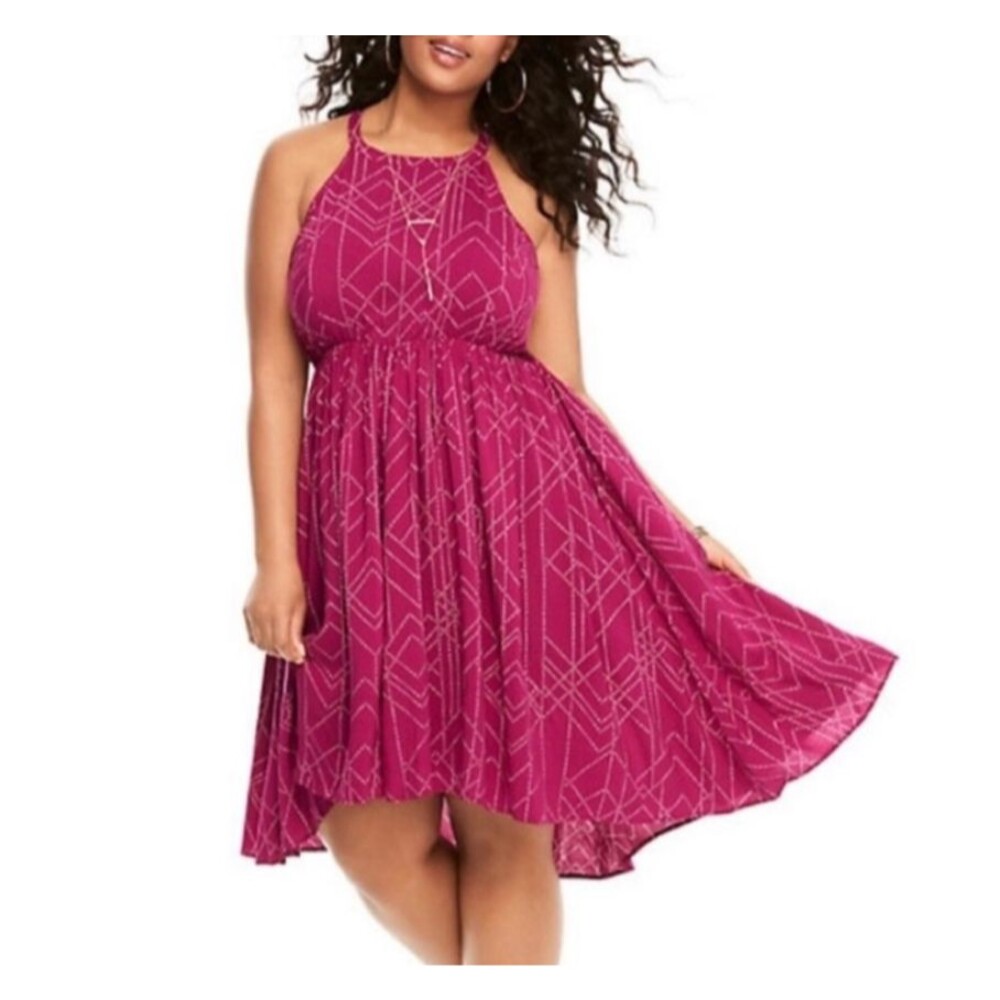 Torrid Plus Size 3X Pink Berry Dot Challis Hi Lo Dress Sleeveless Boho Festival